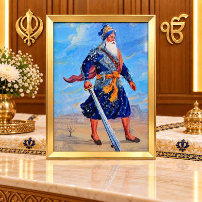 Baba Deep Singh Ji Sikh Warrior Devotional Photo Frame with Crystal Embellishments – Gold-Coloured Frame | Sikh Religious Prayer Room & Home Décor | Size: 50 × 70cm (19.68" × 27.56") | Model No. 2303-1 | 9351235062082