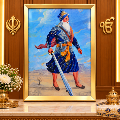 Baba Deep Singh Ji Sikh Warrior Devotional Photo Frame with Crystal Embellishments – Gold-Coloured Frame | Sikh Religious Prayer Room & Home Décor | Size: 60 × 90cm (23.62" × 35.43") | Model No. 2303-1 | 9351235062075