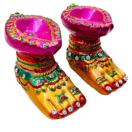 Fancy Clay Diya Laxmi Paduka (Set of 2)- 9351235044484