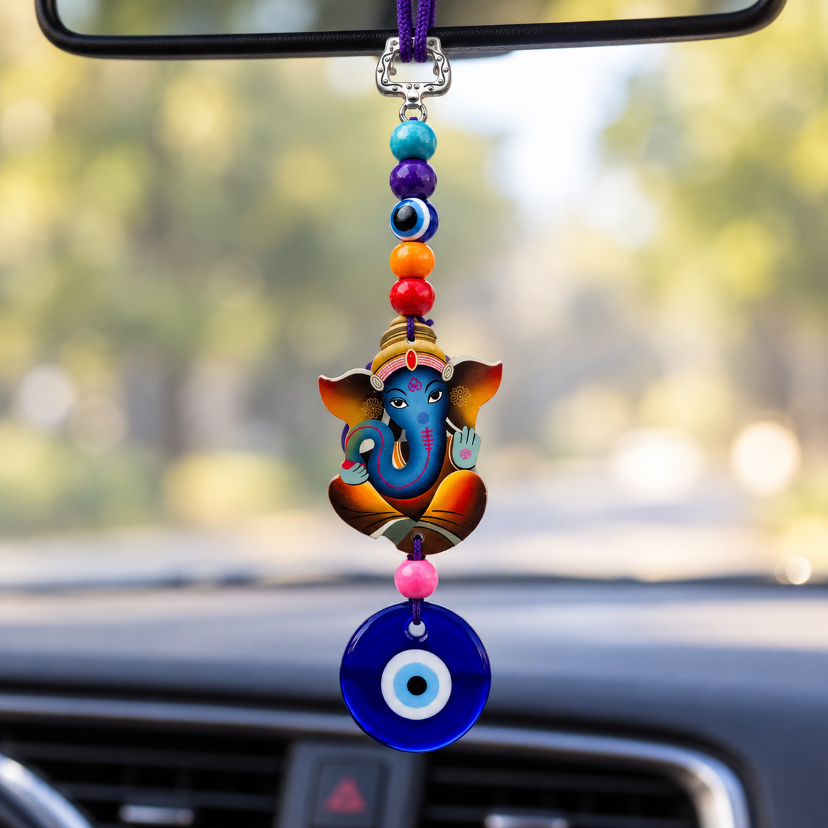 Evil Eye Lord Ganesha Car Hanging Charm | Nazar Protection Hanging | Blue Evil Eye Amulet | Model No. 001 | 9351235062259