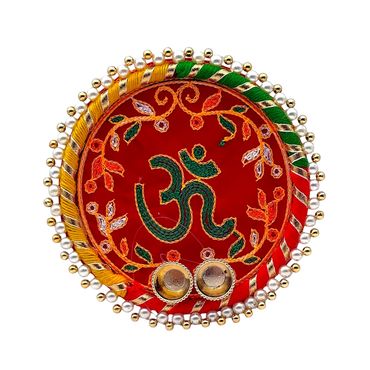 Fancy Om Pooja Thali / Puja Plate- Size 6''- Style D | 9351235058474