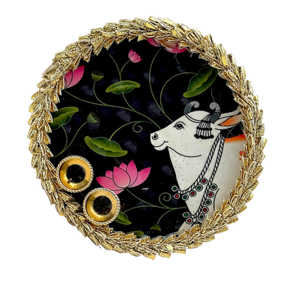 Fancy Nandi Pooja Thali / Puja Plate- Size 6''- Style B | 9351235058474