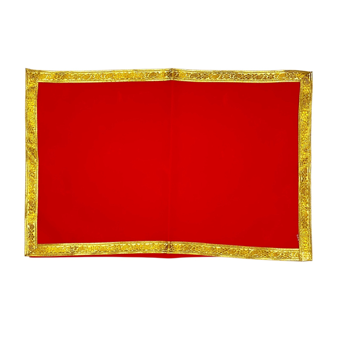 Pooja Aasan/ Assan Velvet Cloth Red with Gold Lace/ Size: 12'' x 20'' for Chowki- 9351235051505