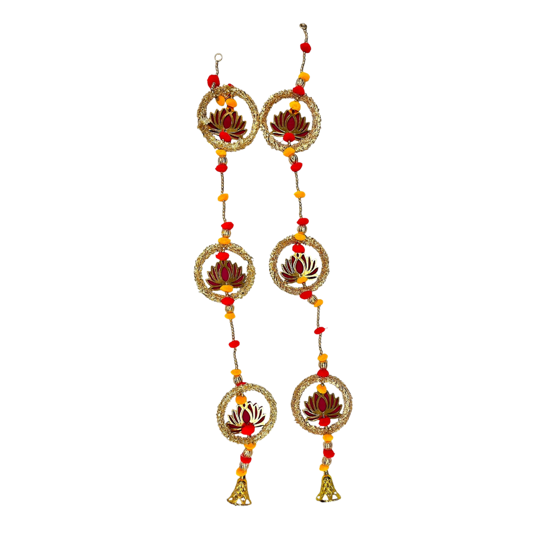 Handicrafted Lotus & Pom Garland/ Toran Door Hanging Wandhanwaar/ Latkan for Decoration (Set of 2)  (Style No 2)- 9351235058856
