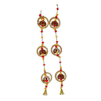 Handicrafted Lotus & Pom Garland/ Toran Door Hanging Wandhanwaar/ Latkan for Decoration (Set of 2)  (Style No 2)- 9351235058856