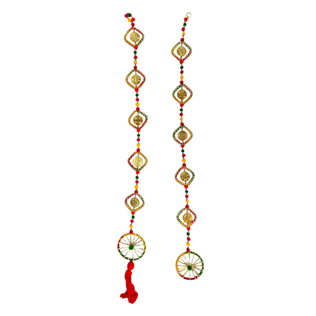 Round Shaped Wheel Design Toran with Multicolour Pom Pom Garland/ Toran Door Hanging Wandhanwaar/ Latkan for Decoration (Set of 2)  (Style No 5)- 9351235058573