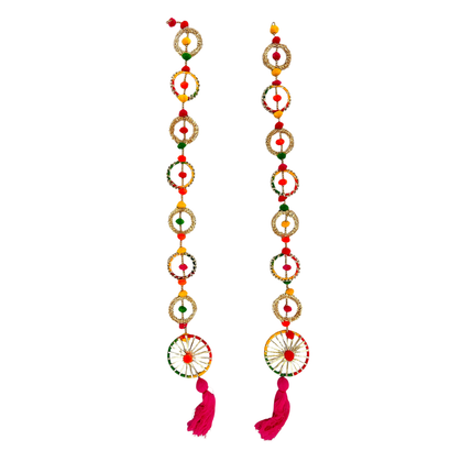 Traditional Swastik & Wheel Design Toran with Multicolour Pom Pom Garland/ Toran Door Hanging Wandhanwaar/ Latkan for Decoration (Set of 2)  (Style No 2)- 9351235058542