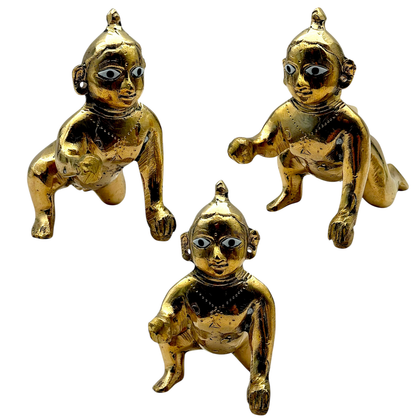 Laddu Gopal Brass Large Size Idol | Design No 3 | Premium Finish | Size- 4'' x 3.5''- 9351235054896