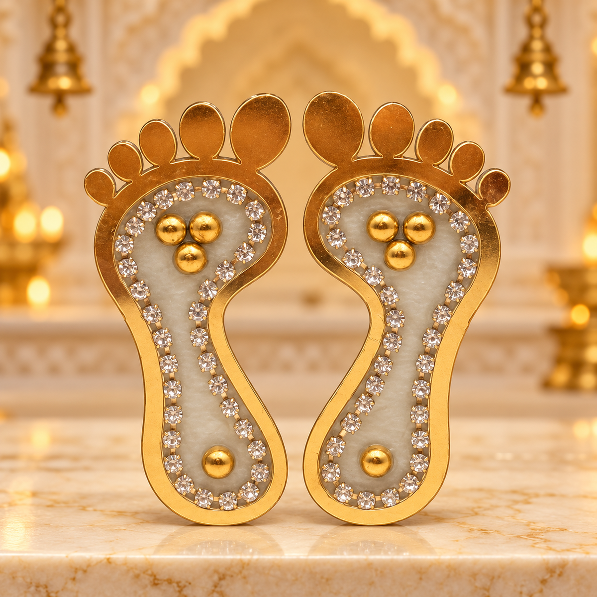 Acrylic Lakshmi Charan Paduka Decorative Footprint Stickers – Single Pair | Goddess Laxmi Feet Stickers | Auspicious Diwali Pooja, Mandir & Home Decoration | Code: SP-4 | Size: 2" | 9351235063119