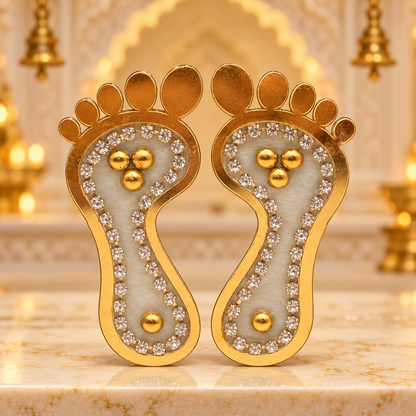 Acrylic Lakshmi Charan Paduka Decorative Footprint Stickers – Single Pair | Goddess Laxmi Feet Stickers | Auspicious Diwali Pooja, Mandir & Home Decoration | Code: SP-4 | Size: 2" | 9351235063119