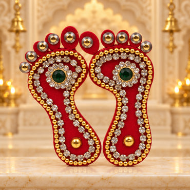 Acrylic Lakshmi Charan Paduka Decorative Footprint Stickers – Single Pair | Goddess Laxmi Feet Stickers | Auspicious Diwali Pooja, Mandir & Home Decoration | Code: SP-7-A | Size: 2" | 9351235063089