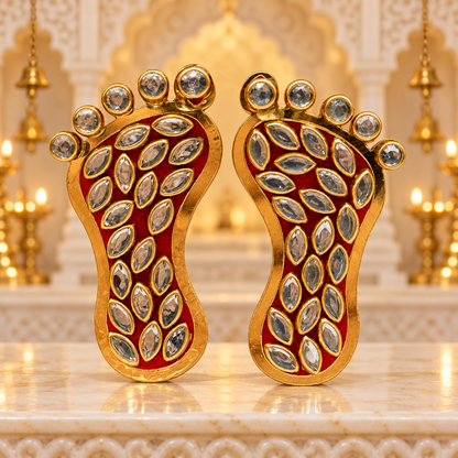 Acrylic Lakshmi Charan Paduka Decorative Footprint Stickers – Single Pair | Goddess Laxmi Feet Stickers | Auspicious Diwali Pooja, Mandir & Home Decoration | Code: M-51| Size: 2" | 9351235063096