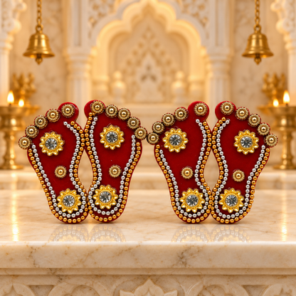 Acrylic Lakshmi Charan Paduka Decorative Footprint Stickers – Double Pair | Goddess Laxmi Feet Stickers | Auspicious Diwali Pooja, Mandir & Home Decoration | Code: jsl-782| Size: 2" | 9351235063102