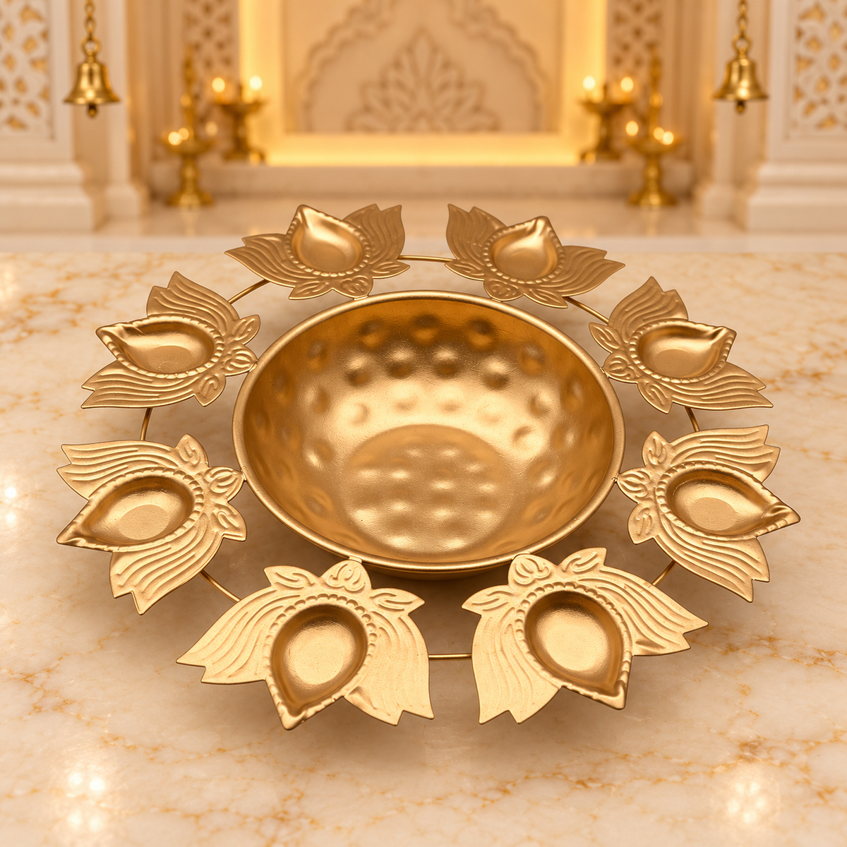 Decorative Diya Urli Bowl with Lotus Border – 11" | Traditional Indian Floating Diya & Flower Decoration | Diwali, Pooja & Festive Home Décor | 9351235063201
