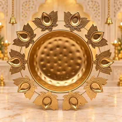 Decorative Diya Urli Bowl with Lotus Border – 13" | Traditional Indian Floating Diya & Flower Decoration | Diwali, Pooja & Festive Home Décor | 9351235063218