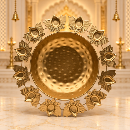 Decorative Diya Urli Bowl with Lotus Border – 15" | Traditional Indian Floating Diya & Flower Decoration | Diwali, Pooja & Festive Home Décor | 9351235063225