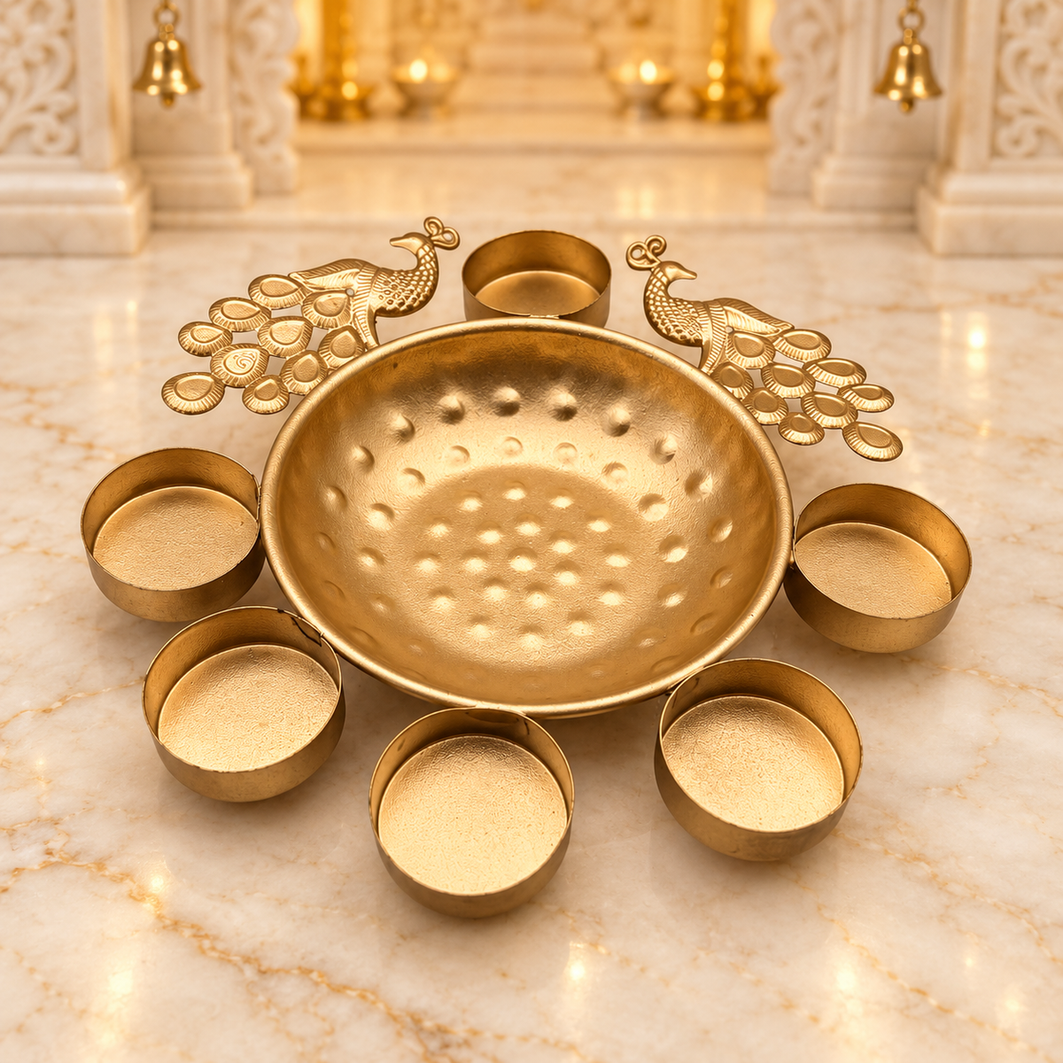 Decorative Diya Urli Bowl with Peacock Border – 8" | Traditional Indian Floating Diya & Flower Decoration | Diwali, Pooja & Festive Home Décor | 9351235063232