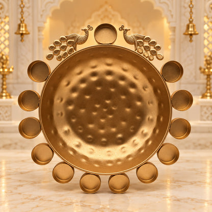 Decorative Diya Urli Bowl with Peacock Border – 14" | Traditional Indian Floating Diya & Flower Decoration | Diwali, Pooja & Festive Home Décor | 9351235063263