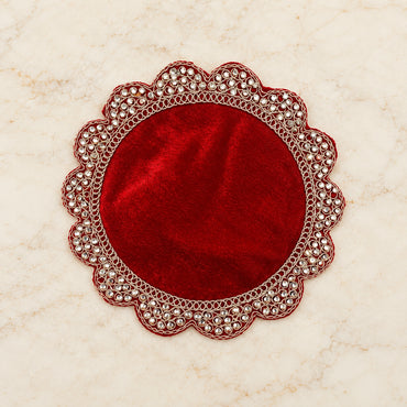 Pooja Aasan Velvet Cloth with Gold Lace Border | Decorative Puja Chowki Aasan for God Idols & Mandir | Size: 6" × 6" | Code: CH-57 | 9351235062853