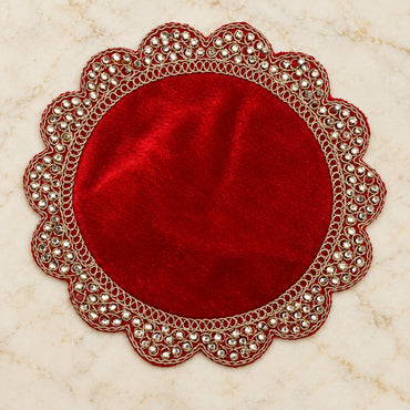 Pooja Aasan Velvet Cloth with Gold Lace Border | Decorative Puja Chowki Aasan for God Idols & Mandir | Size: 12" × 12" (15 X 15)| Code: CH-57 | 9351235062884