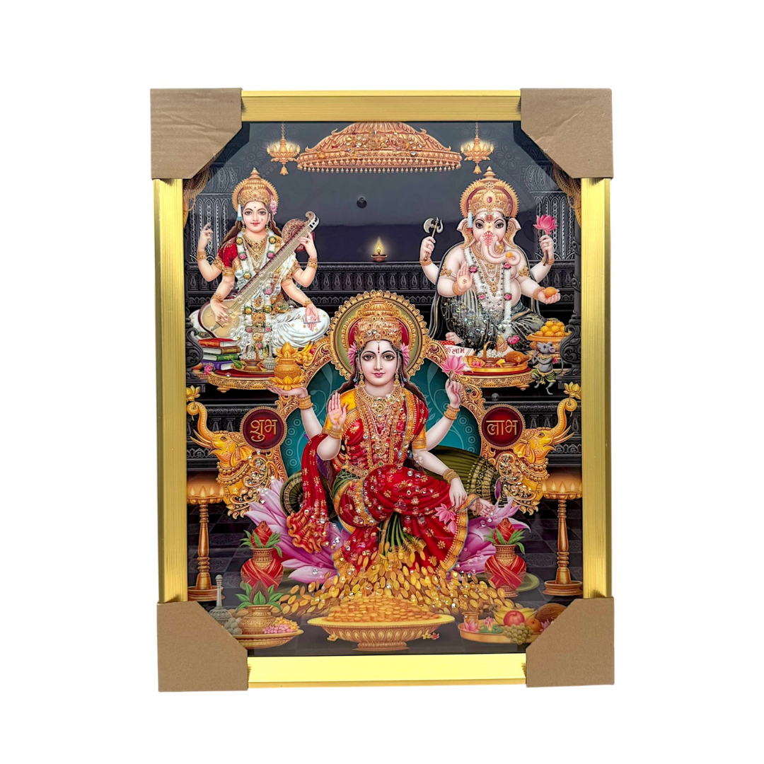 Lakshmi Ganesh Saraswati Photo Frame – Golden Mandir Edition | 33*43CM (13"*17") | Decorative Painting JC334311-5 - 9351235056975