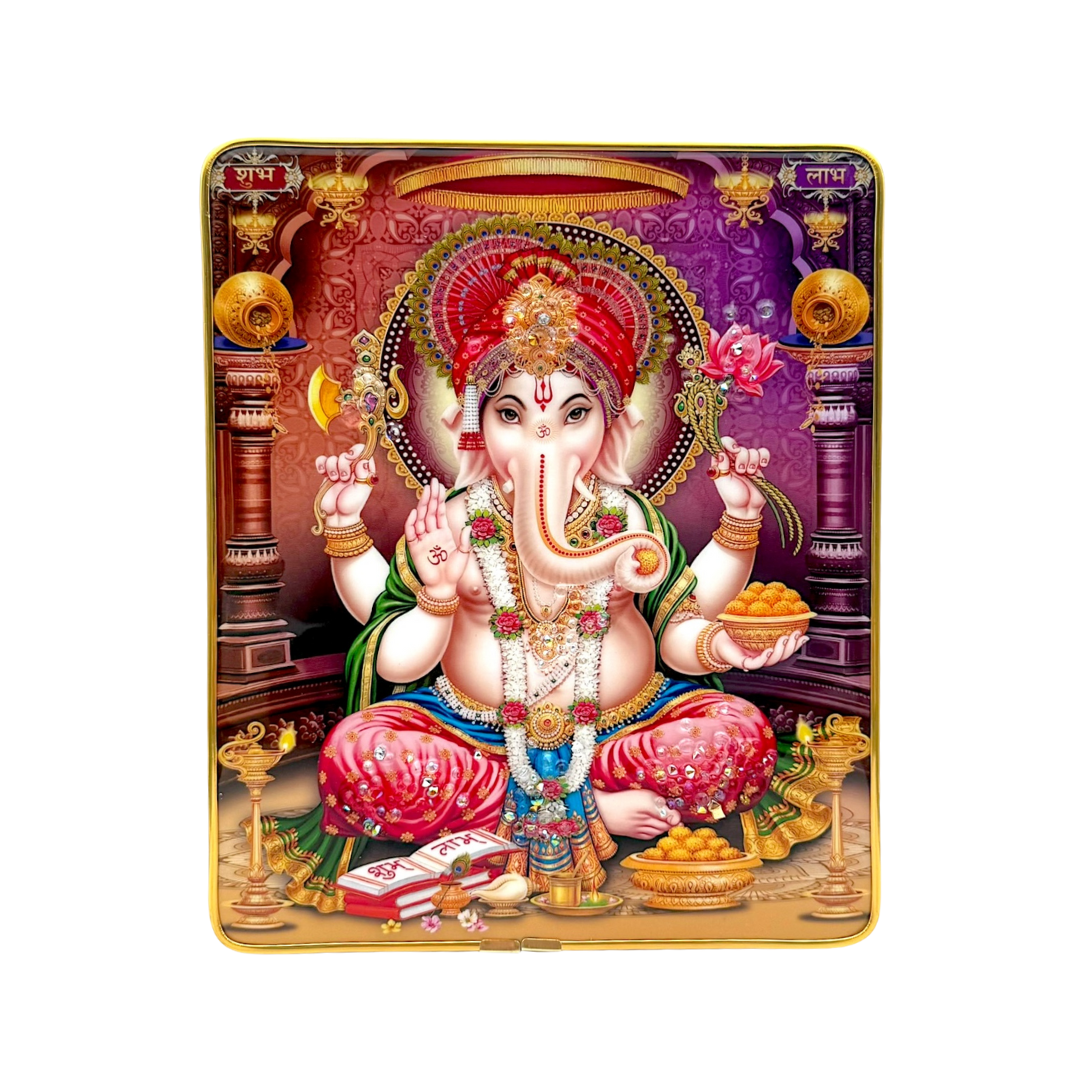 Lord Ganesha Photo Frame – Blessings of Prosperity | 20*24cm (8"*9.5") | Decorative Painting JC2024B-2 With Support - 9351235056784