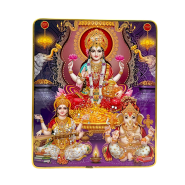Lakshmi Ganesh Saraswati Photo Frame – Diwali Special  | 20*24cm (8"*9.5") | Decorative Painting JC2024B-4 With Support - 9351235056807