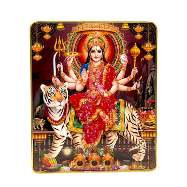 Goddess Durga Photo Frame – Divine Shakti on Tiger  | 20*24cm (8"*9.5") | Decorative Painting JC2024B-8 With Support - 9351235056845