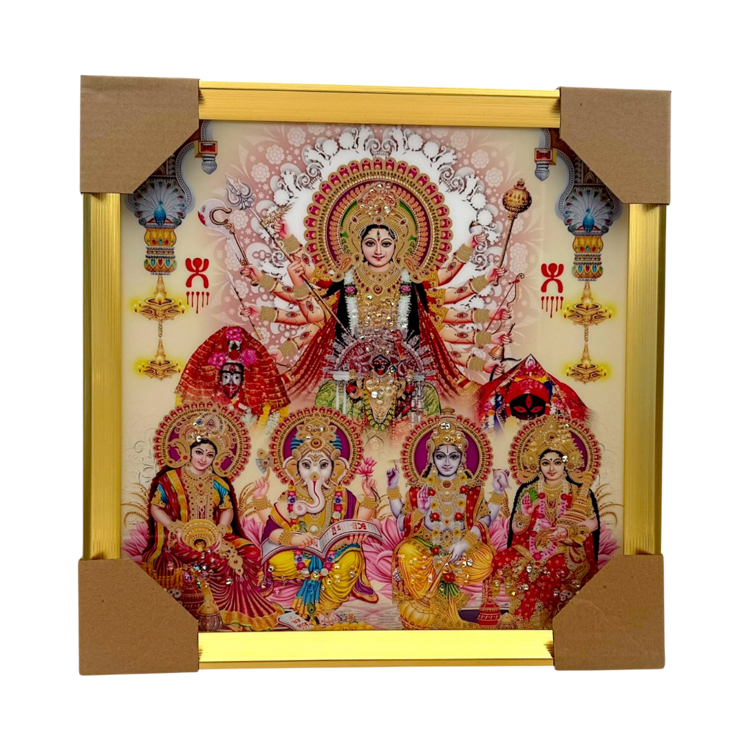 Navdurga with Ganesh, Vishnu & Lakshmi- Shakti Sagar Photo Frame | 33*33CM (13"*13") | Decorative Painting JC333311-8 - 9351235056920