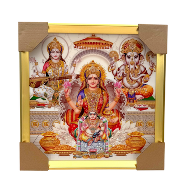 Lakshmi Ganesh Saraswati with Kuber Ji Photo Frame  | 33*33CM (13"*13") | Decorative Painting JC333311-7 - 9351235056913