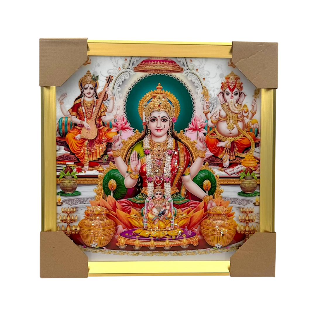 Lakshmi Ganesh Saraswati Photo Frame – Marble look Divine Edition | 33*33CM (13"*13") | Decorative Painting- JC333311-6 - 9351235056906