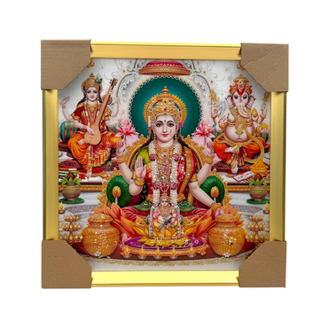 Lakshmi Ganesh Saraswati Photo Frame – Marble look Divine Edition | 33*33CM (13"*13") | Decorative Painting- JC333311-6 - 9351235056906