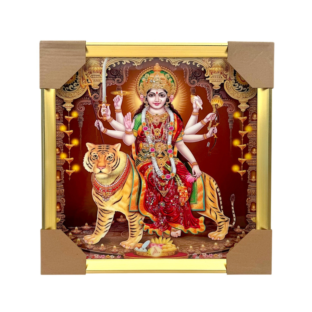 Goddess Durga Photo Frame – Golden Temple Edition | 33*33CM (13"*13") | Decorative Painting | JC333311-2 - 9351235056869