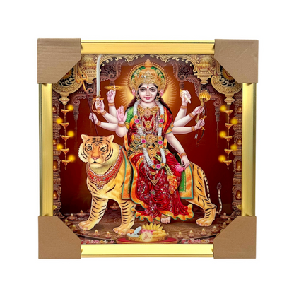 Goddess Durga Photo Frame – Golden Temple Edition | 33*33CM (13"*13") | Decorative Painting | JC333311-2 - 9351235056869