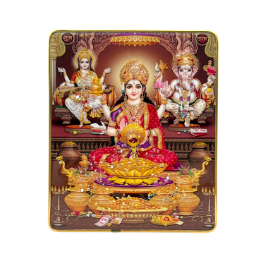 Lakshmi Ganesh Saraswati Photo Frame – Golden Prosperity Theme | 20*24cm (8"*9.5") | Decorative Painting JC2024B-5 With Support - 9351235056814