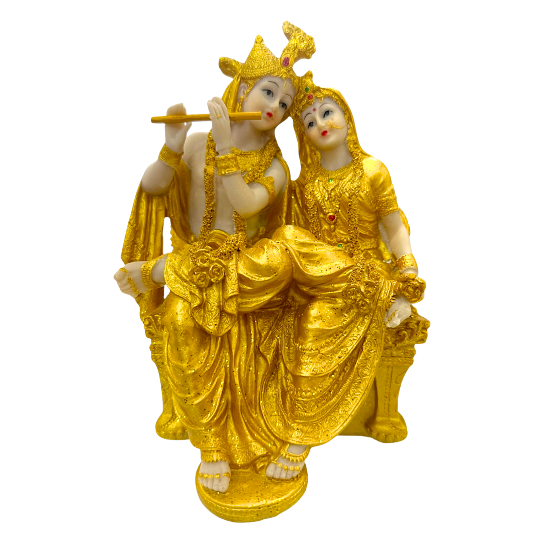 Golden Radha Krishna  Idol/ Statue/ Murti – Flute Playing Edition Idol | 14 x 10 x 19cm (5.51in x 3.94in x 7.48in) | GOD F226 - 6920251040348/ 9351235055602