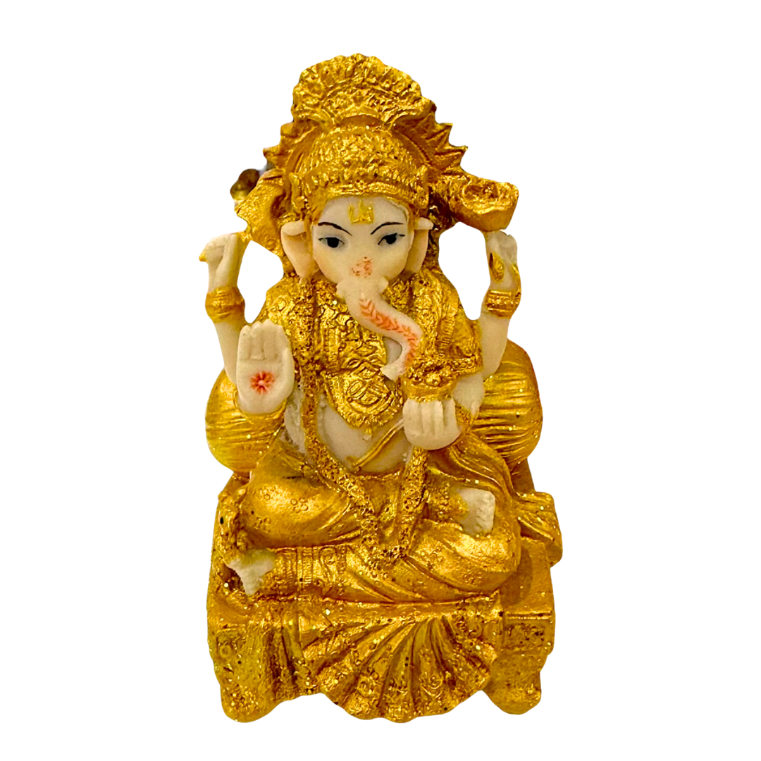 Golden Ganesha  Idol/ Statue/Murti – Seated on Throne | 6.5 x 6x11cm （2.56in x 2.36in x 4.33in）| GOD F309 - 9351235055435