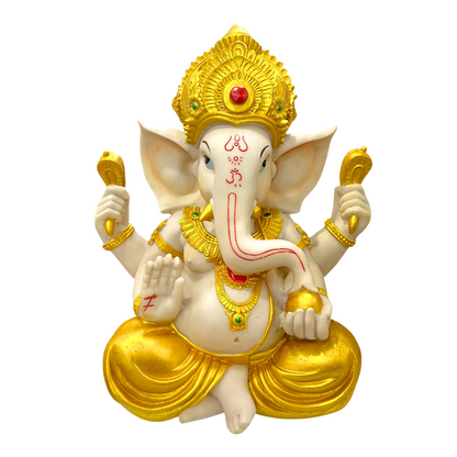 Lord Raja Ganesha – Golden Dhoti & Crown Edition Idol/ Statue/ Murti  | 25 x 15 x 31cm （9.84in x 5.91in x 12.2in） | GOD F102 - 6920256030252/ 9351235055510