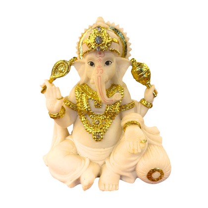 Royal Ganpati – Marble Look with Gold Jewellery Idol/ Statue/Murti| 13*9*15CM(5.12in x 3.54in x 5.91in) | GOD 2017-20A - 935123505567