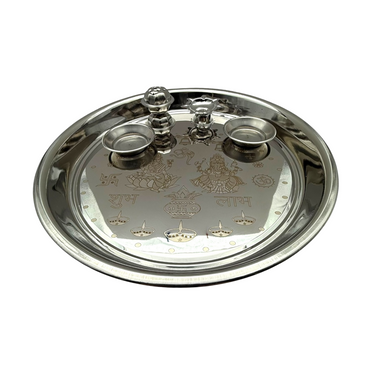 Steel Fancy Pooja Thali Laxmi Ganesh 12''
