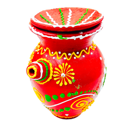 Clay Karva/ Karwa with Nose – Decorative Festival Pot (Medium)- For Karwa Chauth & Ritual Use/ Size 5''- 9351235054148/ 9351235051550