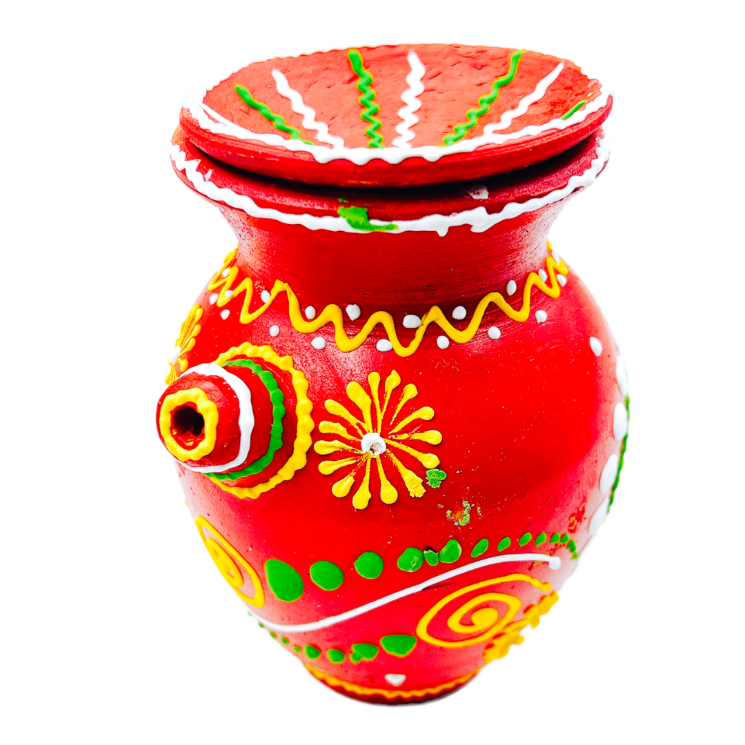 Clay Karva/ Karwa with Nose – Decorative Festival Pot (Medium)- For Karwa Chauth & Ritual Use/ Size 5''- 9351235054148/ 9351235051550
