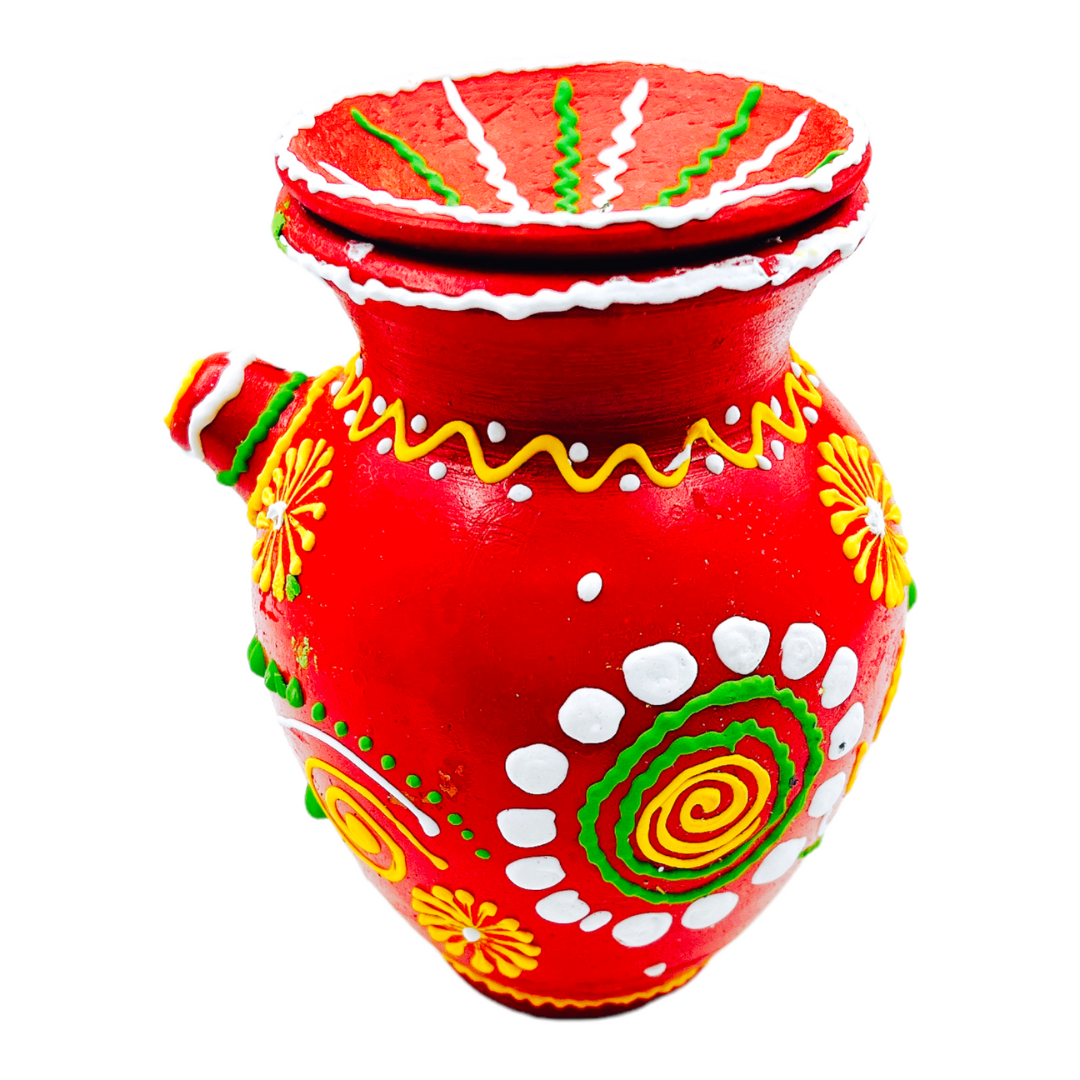 Clay Karva/ Karwa with Nose – Decorative Festival Pot (Small)- For Karwa Chauth & Ritual Use/ Size 4''- 9351235054131