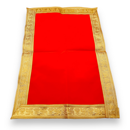 Pooja Aasan/ Assan Velvet Cloth Red with Gold Lace/ Size: 12'' x 18'' for Chowki- 9351235044385