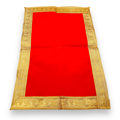 Pooja Aasan/ Assan Velvet Cloth Red with Gold Lace/ Size: 12'' x 18'' for Chowki- 9351235044385