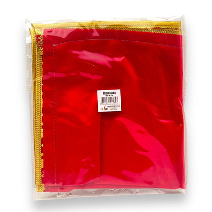 Pooja Aasan/ Assan Velvet Cloth Red with Gold Lace/ Size: 18'' x 18'' for Chowki- 9351235044347