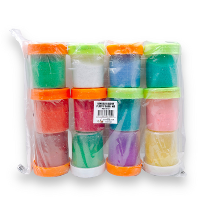 Rangoli Colour Plastic Dibbi Pack of 12 / Large Pack- 9351235044590