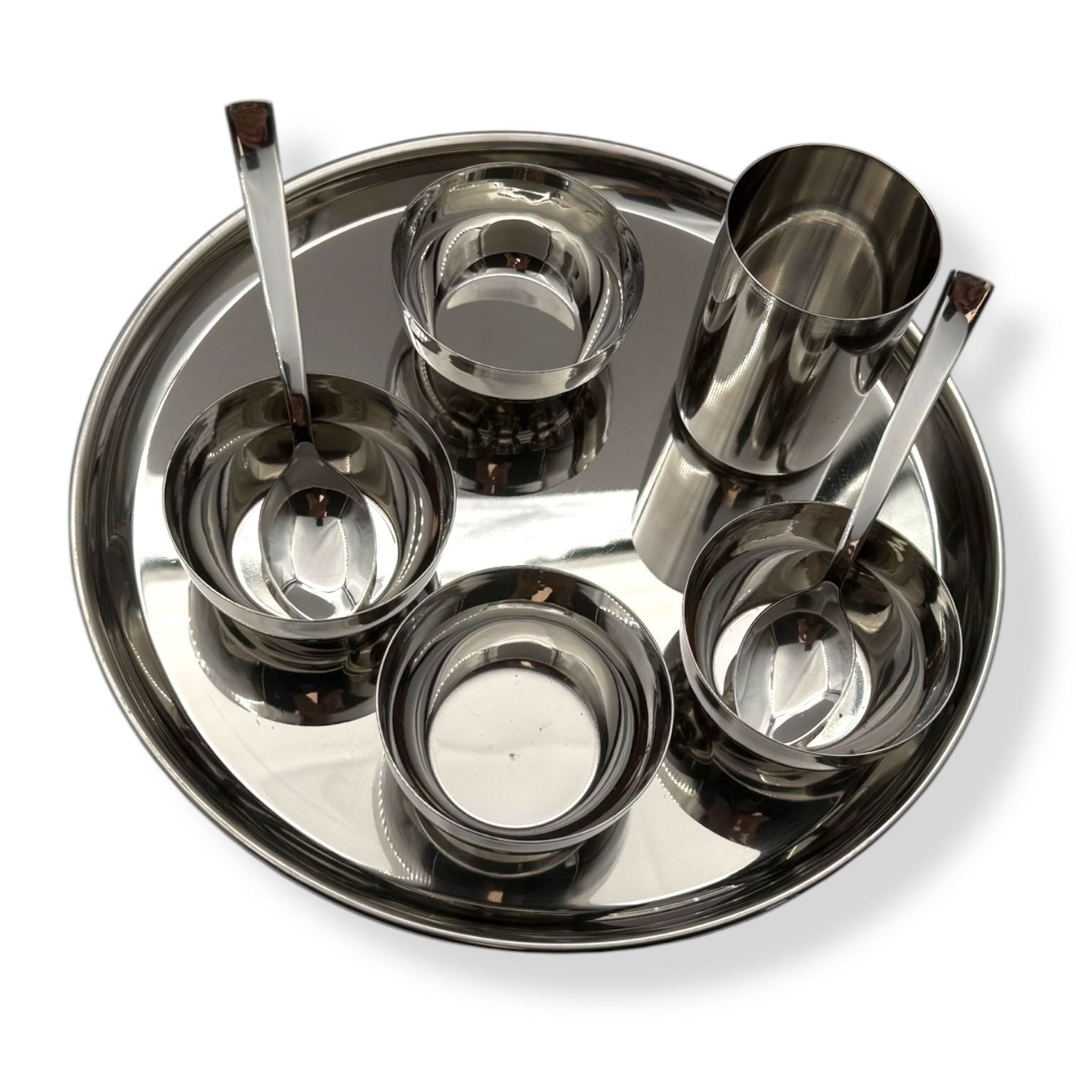 Steel Thali Set / 4 Katoris/ 1 Glass/ 2 Spoons