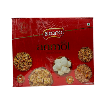 Bikano Anmol Gift Pack 1.245kg (Bikaneri Bhujia 200g, Kaju Mixture 80g, Shahi Mixture 65g, Patisa 400g, Royal Rasgulla 500g)