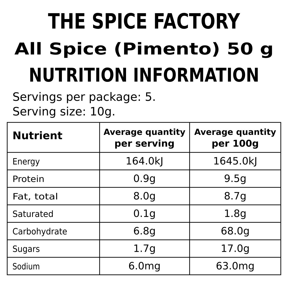 TSF Allspice Whole 50g | Pimento Berries | Jamaica Pepper | Whole Spice